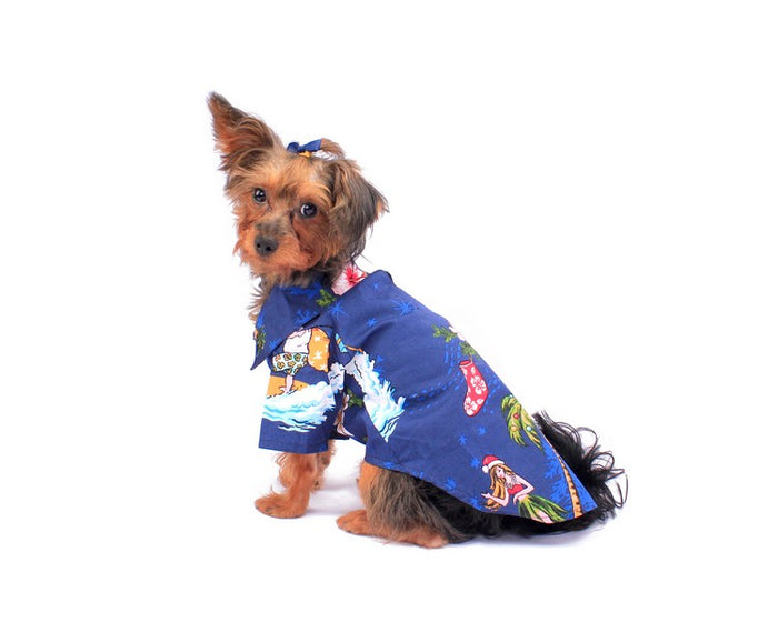 Dog Aloha Shirt in Christmas Santa Navy