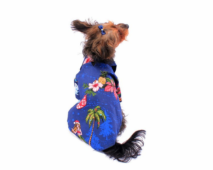 Dog Aloha Shirt in Christmas Santa Navy