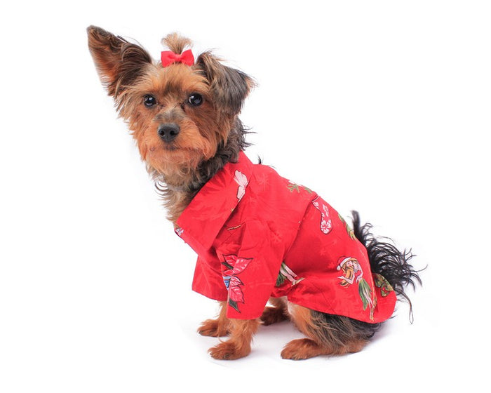 Dog Aloha Shirt in Christmas Santa Red