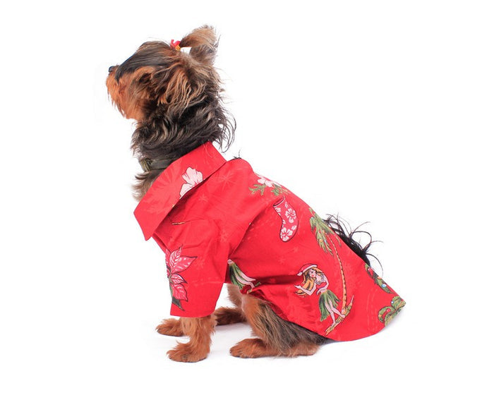 Dog Aloha Shirt in Christmas Santa Red