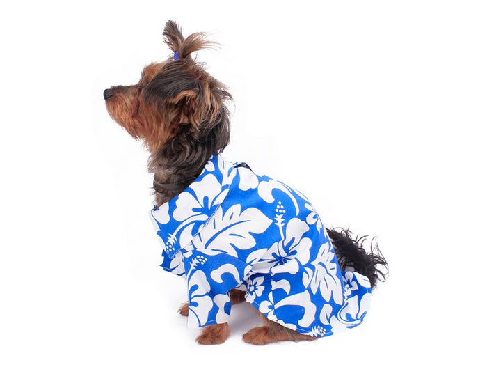 Dog Aloha Shirt in Vintage Hibiscus Blue