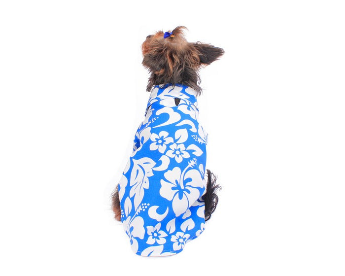 Dog Aloha Shirt in Vintage Hibiscus Blue