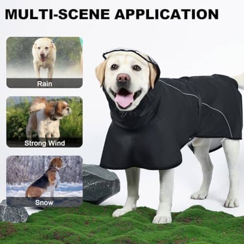 Dog Poncho with Reflective Strap and Transparent Hat Brim (Medium) Rain Covers for Dogs Pet Clever