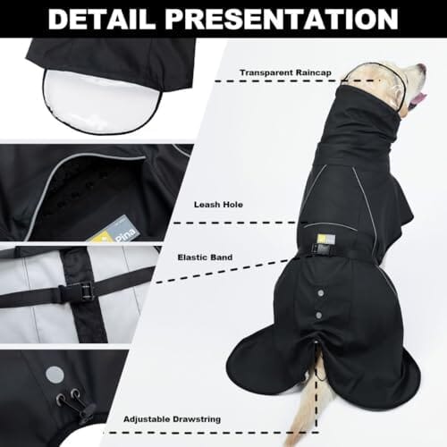 Dog Poncho with Reflective Strap and Transparent Hat Brim (Medium) Rain Covers for Dogs Pet Clever