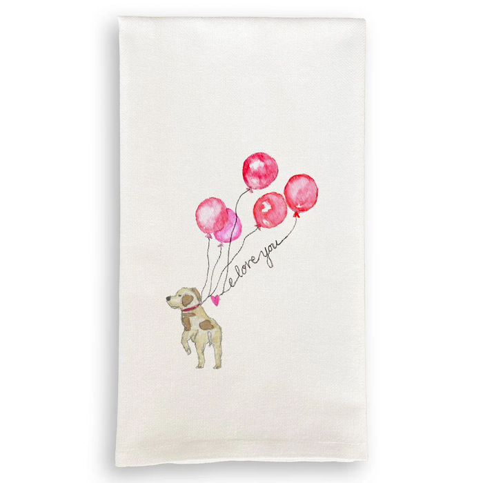 Dog With Balloons Dishtowel