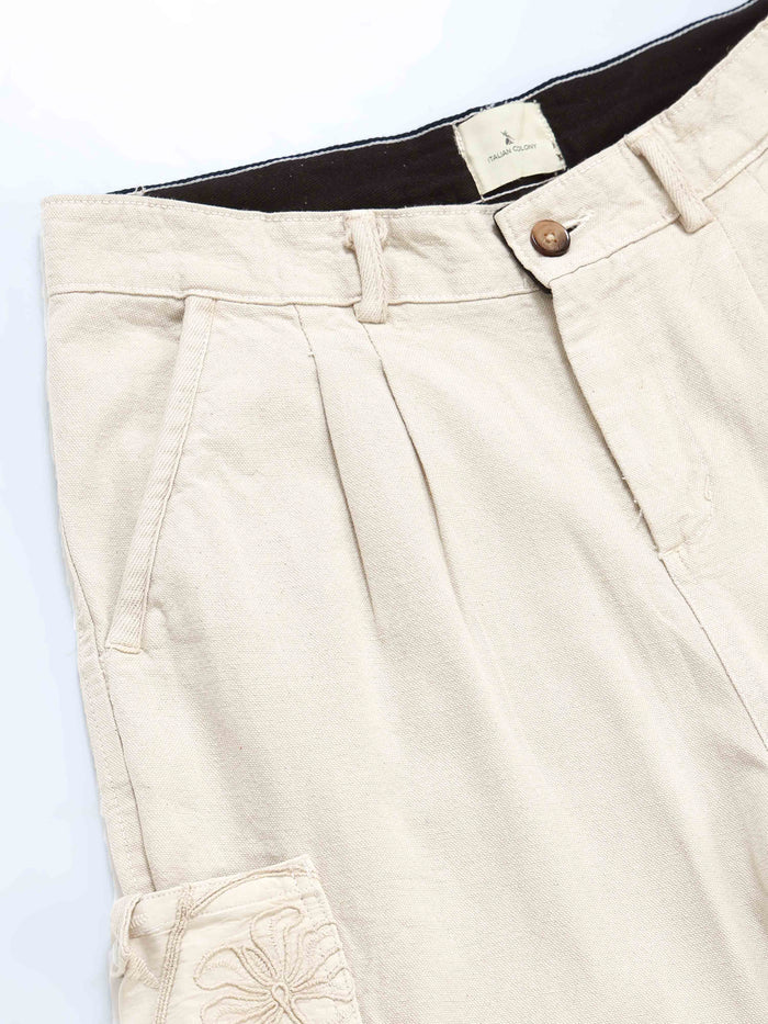 Cream Cargo Pants for Men detail view - Ecru Pleated Cargo Pant by Italian Colony