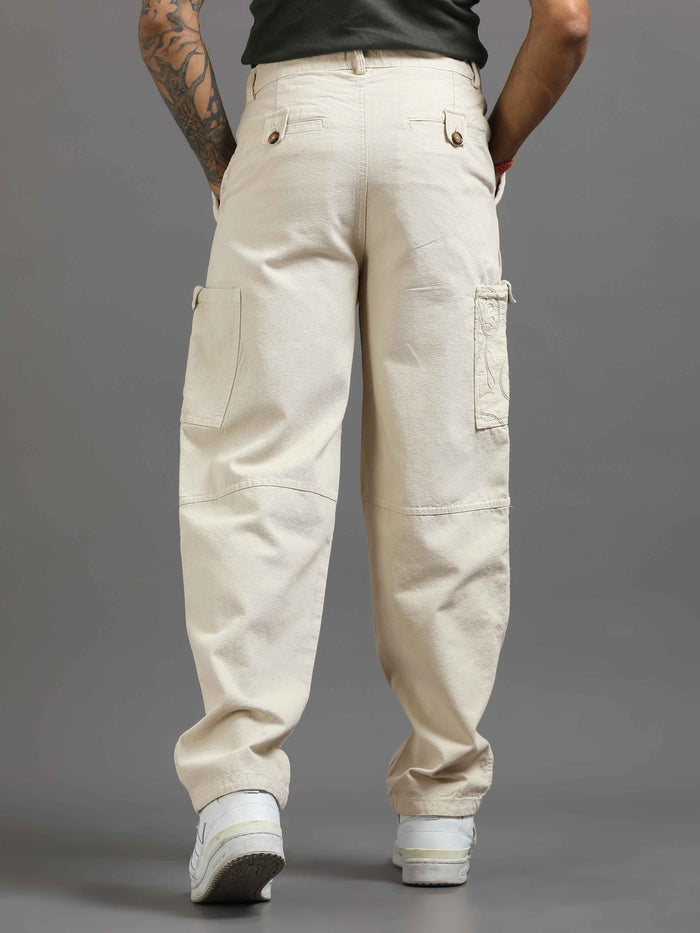 Cream Cargo Pants for Men detail view - Ecru Pleated Cargo Pant by Italian Colony