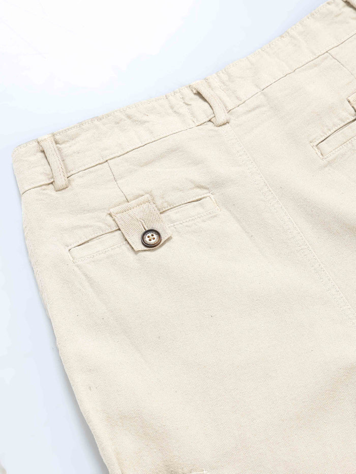 Cream Cargo Pants for Men detail view - Ecru Pleated Cargo Pant by Italian Colony