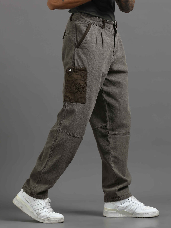 Grey Cargo Pants for Men front view - Ecru Pleated Cargo Pant by Italian Colony