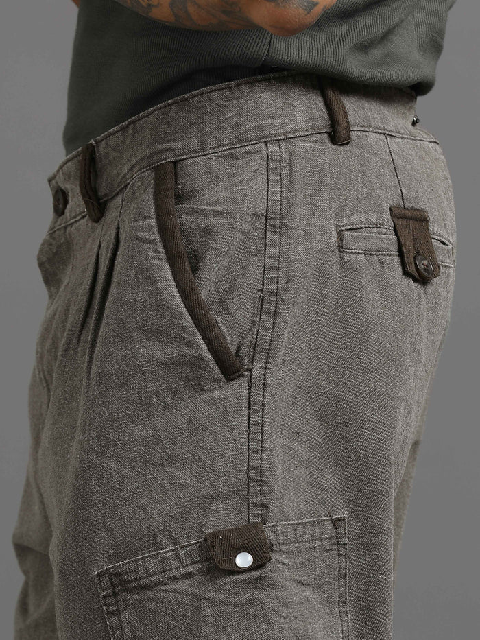Grey Cargo Pants for Men detail view - Ecru Pleated Cargo Pant by Italian Colony