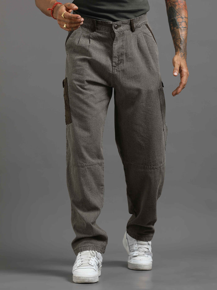 Grey Cargo Pants for Men detail view - Ecru Pleated Cargo Pant by Italian Colony