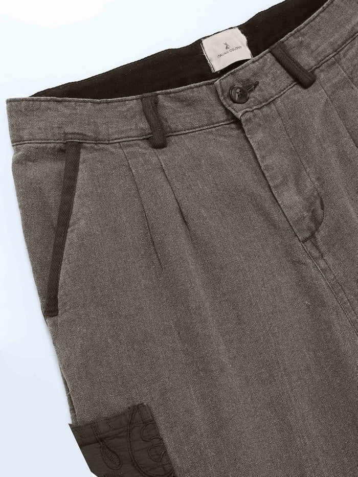 Grey Cargo Pants for Men detail view - Ecru Pleated Cargo Pant by Italian Colony