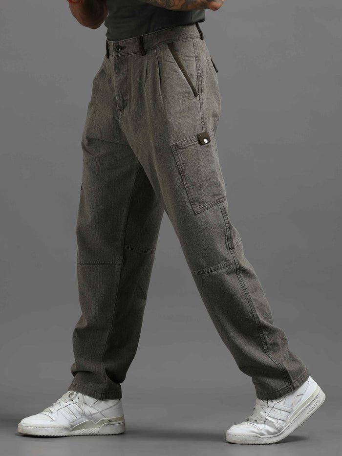 Grey Cargo Pants for Men detail view - Ecru Pleated Cargo Pant by Italian Colony