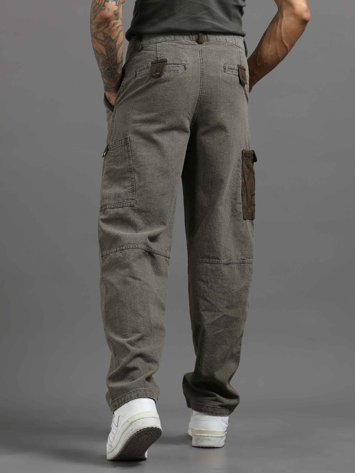 Grey Cargo Pants for Men detail view - Ecru Pleated Cargo Pant by Italian Colony