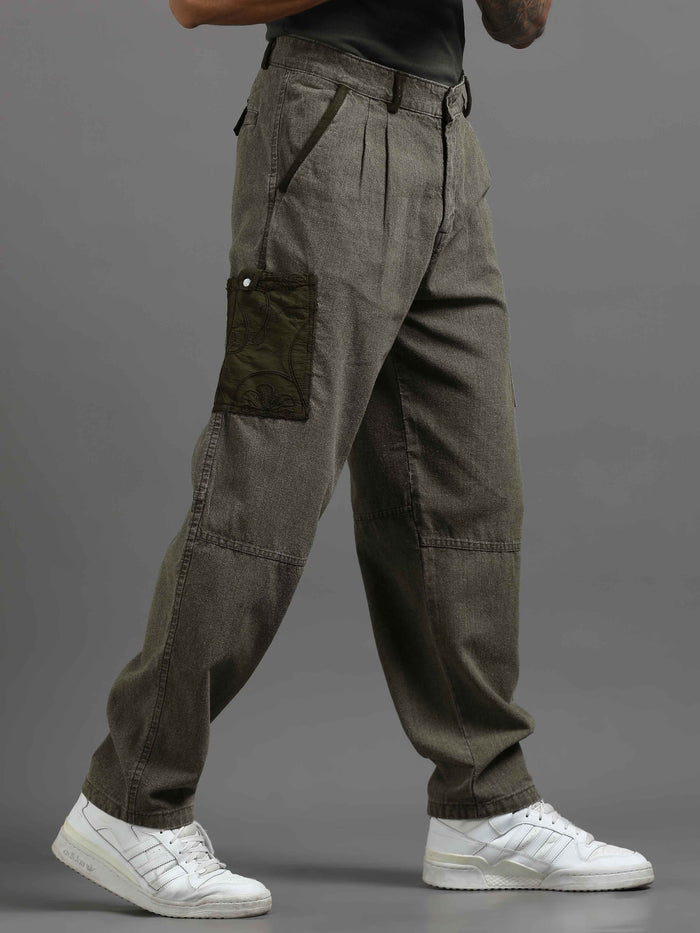 Olive Cargo Pants for Men front view - Ecru Pleated Cargo Pant by Italian Colony
