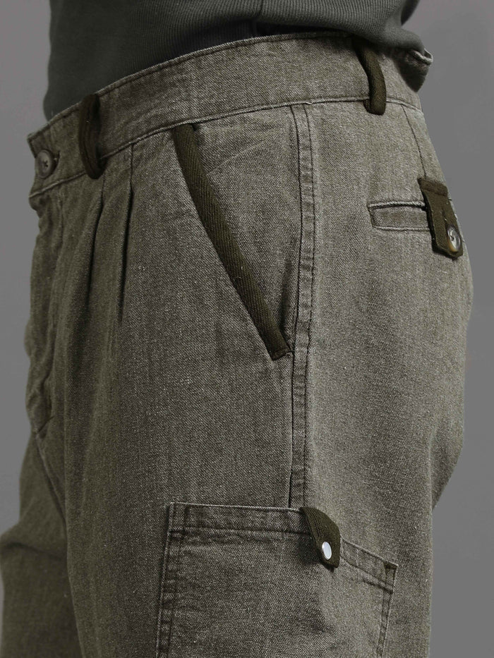 Olive Cargo Pants for Men detail view - Ecru Pleated Cargo Pant by Italian Colony