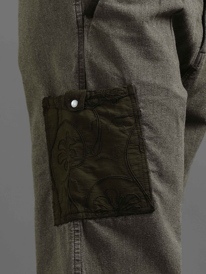 Olive Cargo Pants for Men detail view - Ecru Pleated Cargo Pant by Italian Colony
