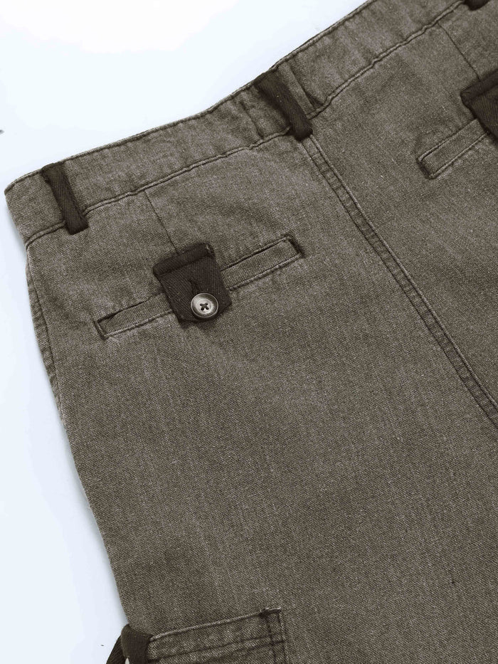 Olive Cargo Pants for Men detail view - Ecru Pleated Cargo Pant by Italian Colony