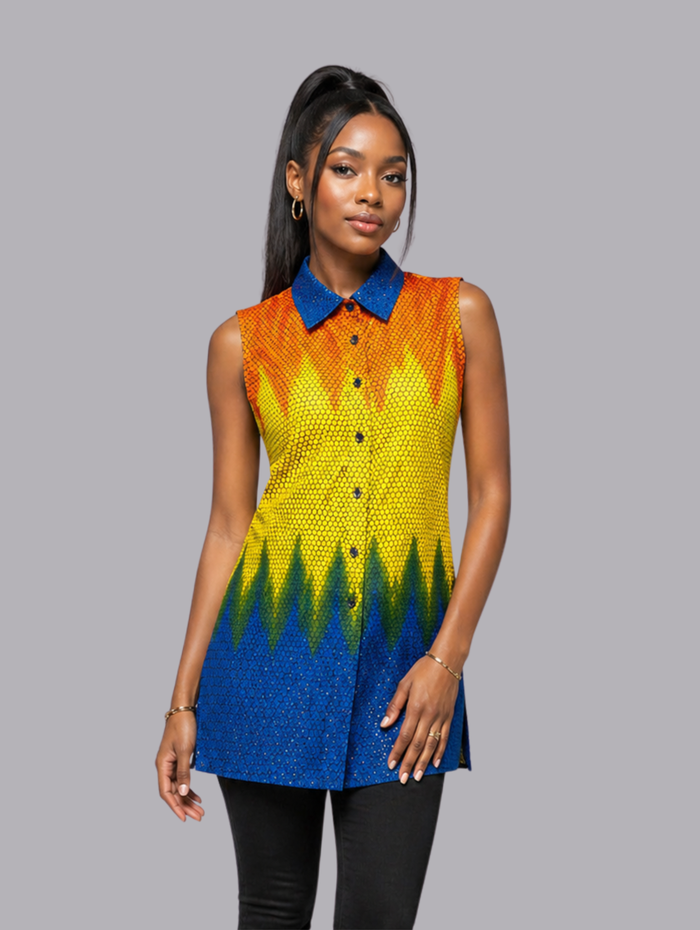 Egovin Women's African Print  Casual Dress Shirt