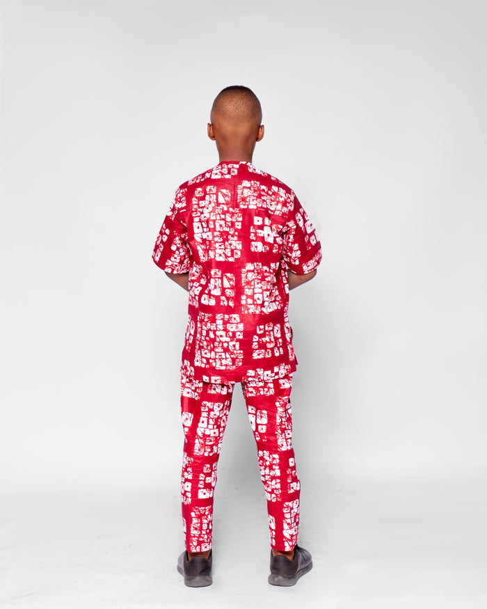 Ekele Boys African Co-ord set, (in Wine and white Ankara)