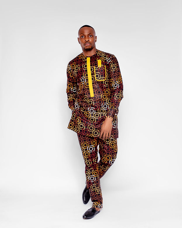 Ekon Men's African Print Co-ord Set, (in Brown and Gold Ankara)