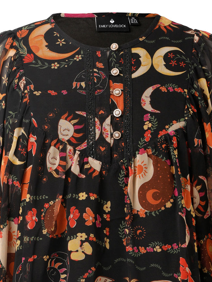 Emily Lovelock Bertha Print Blouse Black