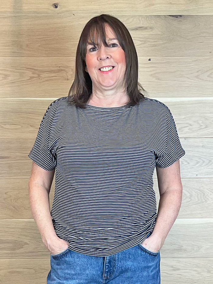 Emme Marella Congo T-Shirt Navy Fine Stripe