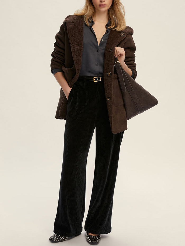 Emme Marella Foster Cord Stretch Trousers Dark Grey