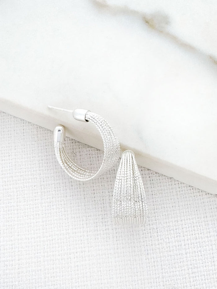 Envy Textured Hoop Earrings Silver
