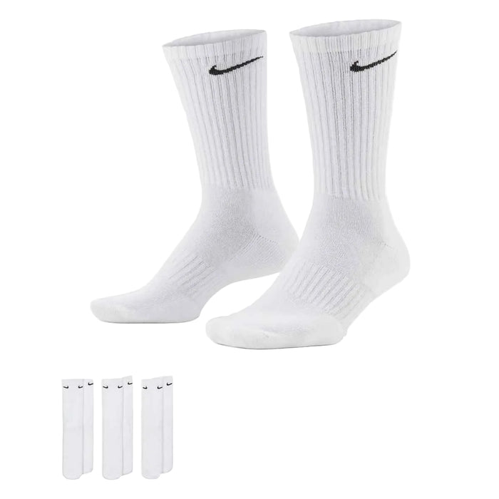 Two white socks with black Nike logos on a white background