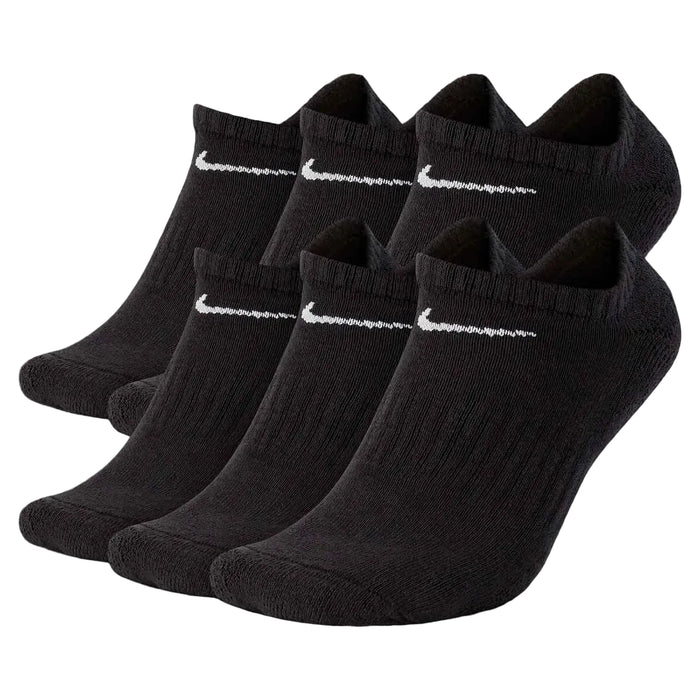 Set of six black ankle socks with a brand logo on a white background