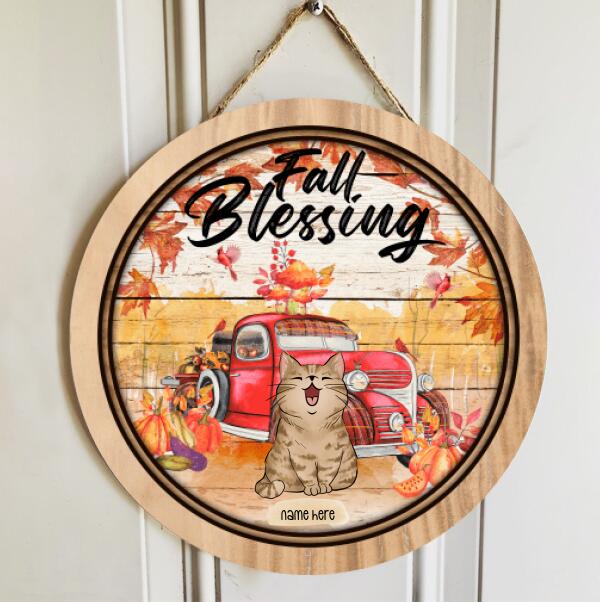 Fall Blessing - Cats Around Truck - Personalized Cat Door Sign