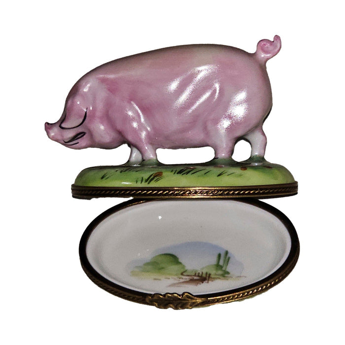 Charming Pig Figurine Box Porcelain Limoges farm animals French Trinket Box