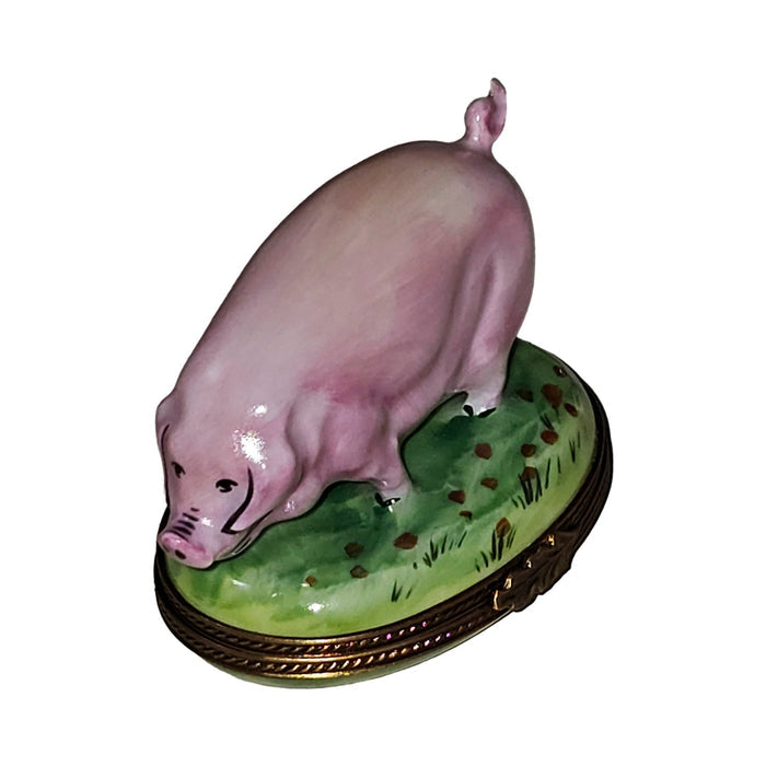 Charming Pig Figurine Box Porcelain Limoges farm animals French Trinket Box