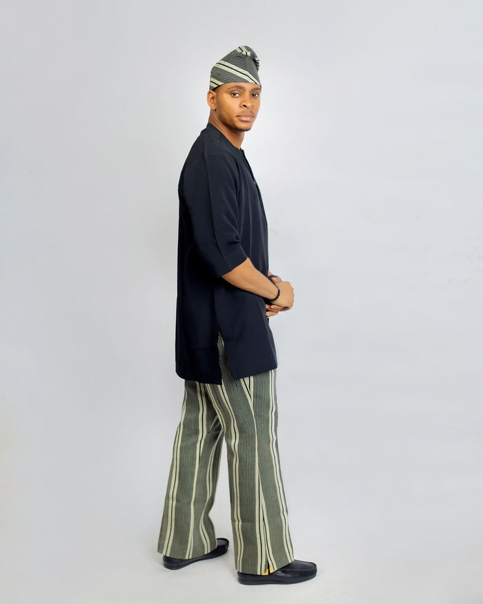 Faro Men’s Aso Oke Pants Set – Black Stripe