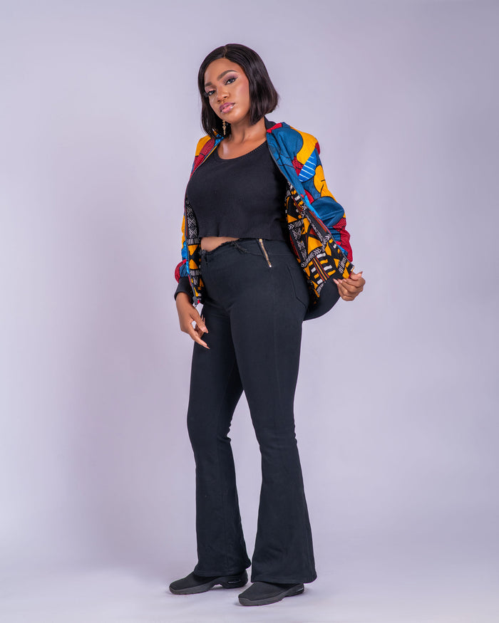 Faye Women's African Print Reversible Bomber Jacket
