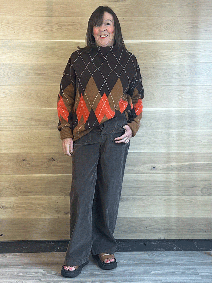 Floor High neck Sweater with Jacquard Print Spice