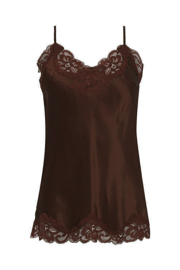 Floral Lace Silk Cami - Brunette Brown