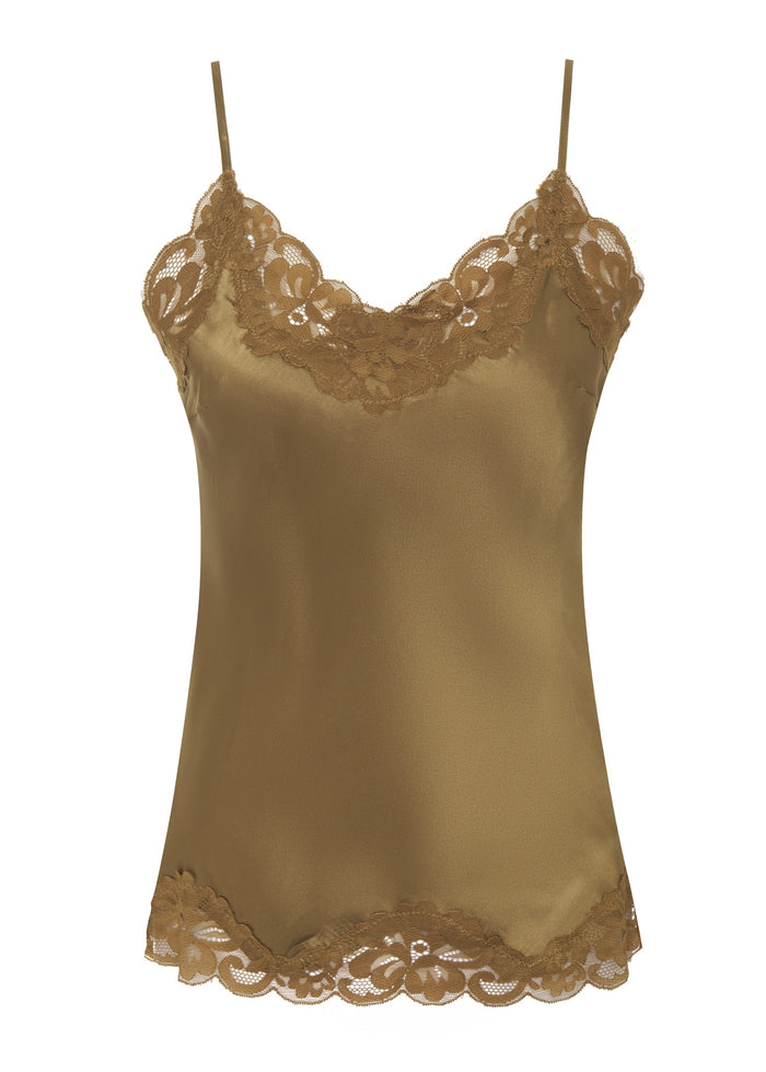 Floral Lace Silk Cami - Burnt Olive