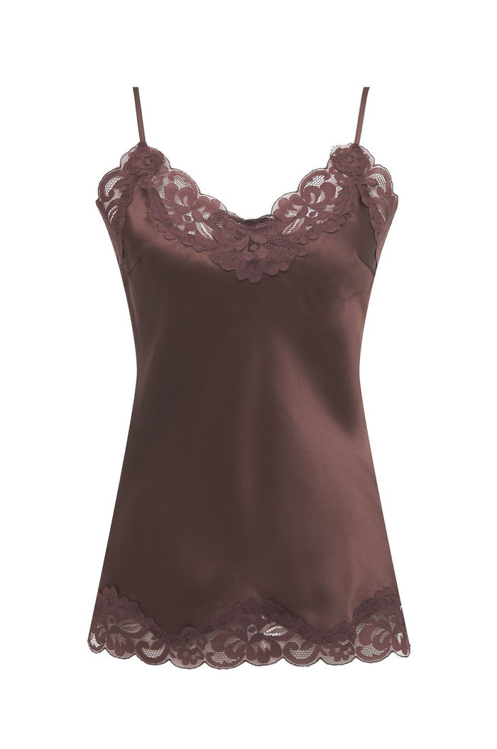 Floral Lace Silk Cami - Chocolate
