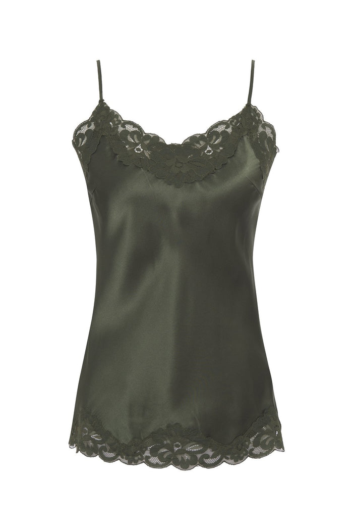 Floral Lace Silk Cami - Muted Olive