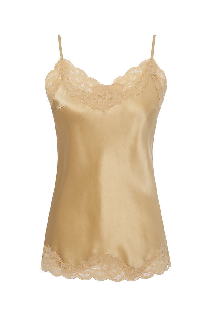 Floral Lace Silk Cami Desert Camel