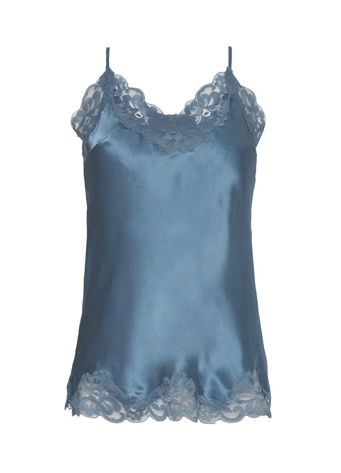Floral Lace Silk Cami Dusty Blue