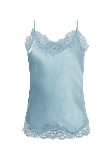 Floral Lace Silk Cami Sky Light - Last Pieces