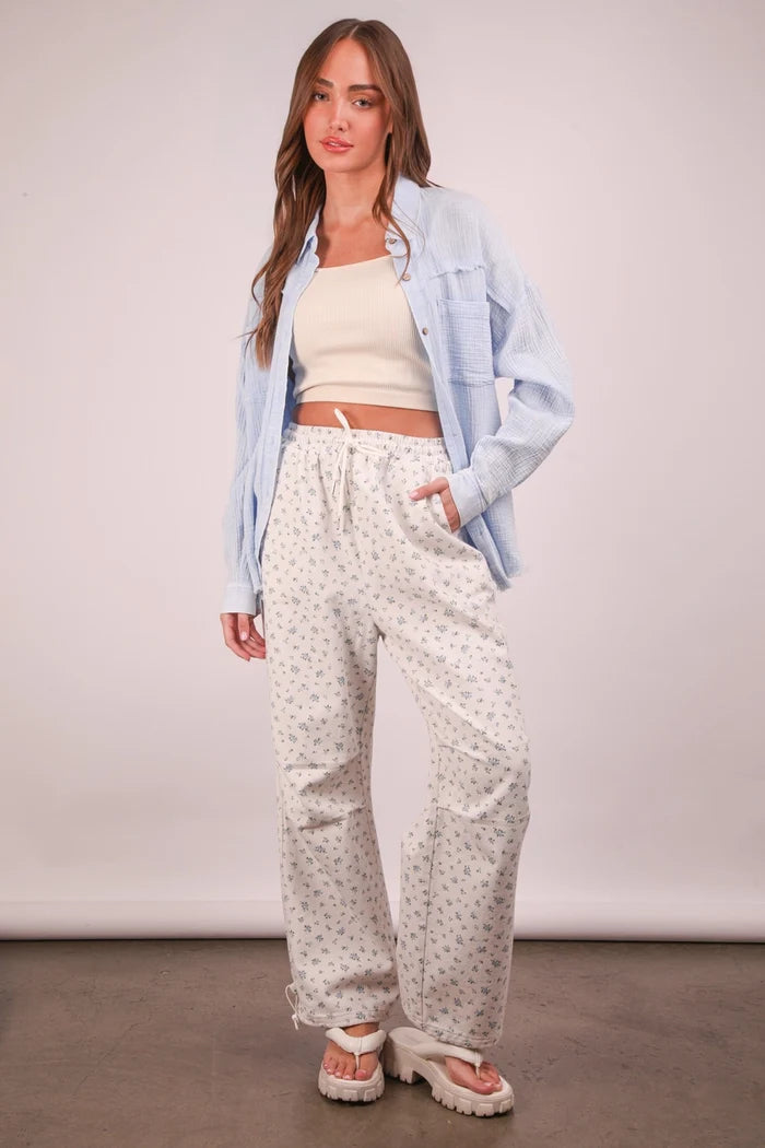 Floral Printed Line Parachute Lounge Pants - Deer Creek Mercantile