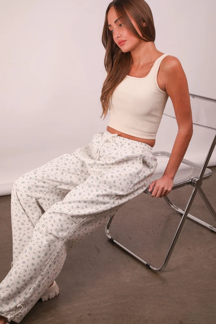 Floral Printed Line Parachute Lounge Pants - Deer Creek Mercantile