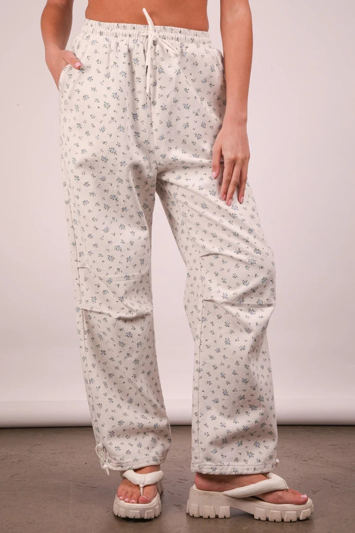 Floral Printed Line Parachute Lounge Pants - Deer Creek Mercantile