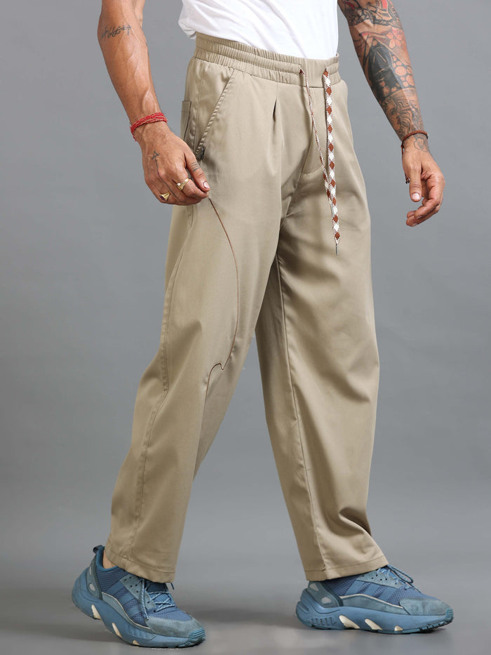 Beige Relaxed Fit Trousers for Men front view - Flowstate Relaxed Trouser by Italian Colony