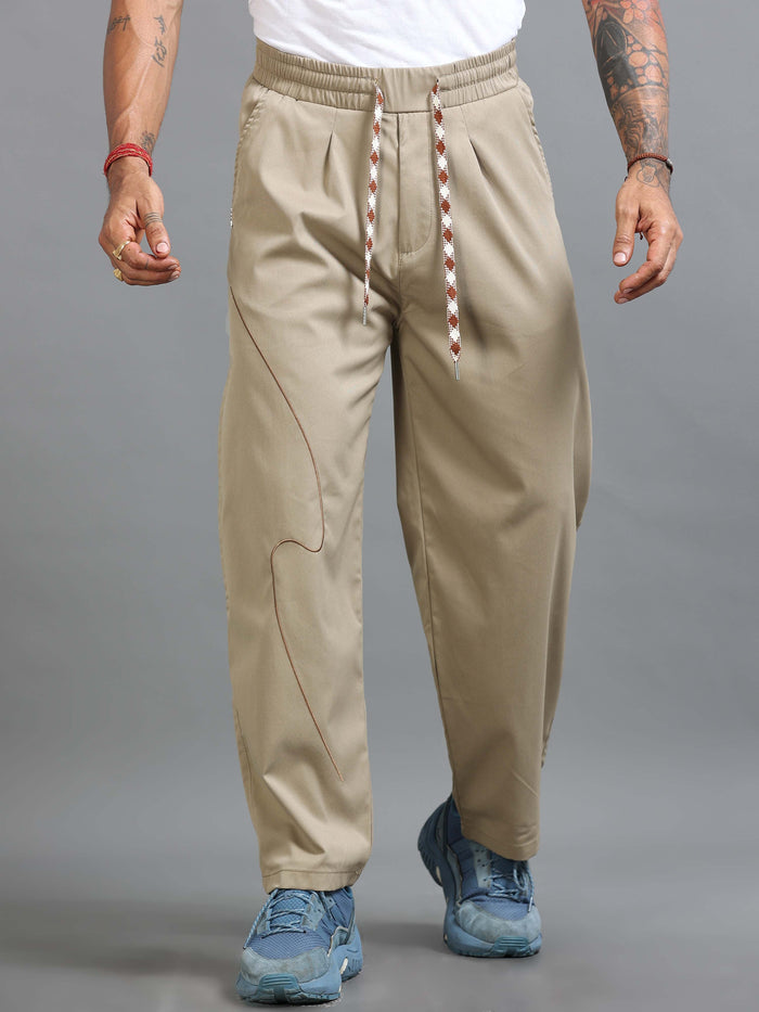 Beige Relaxed Fit Trousers for Men detail view - Flowstate Relaxed Trouser by Italian Colony