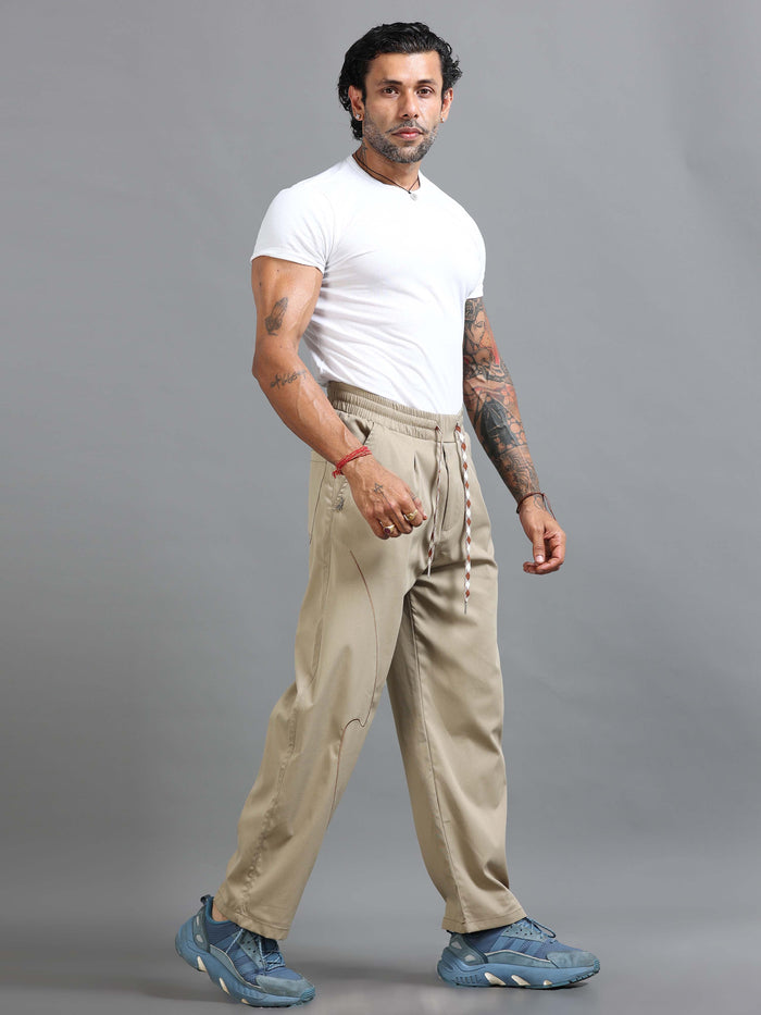 Beige Relaxed Fit Trousers for Men detail view - Flowstate Relaxed Trouser by Italian Colony